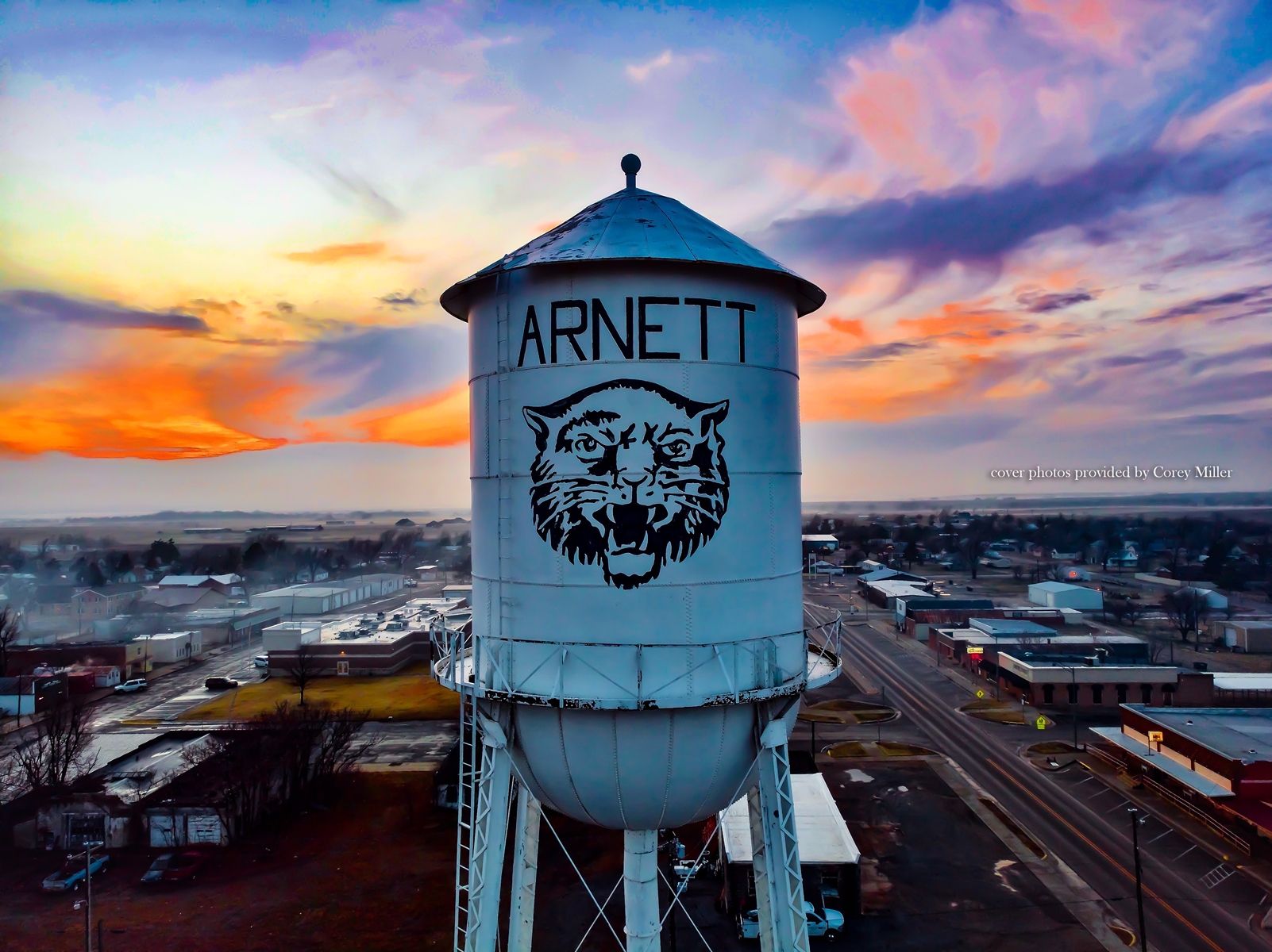 Close up of the Arnett water tower